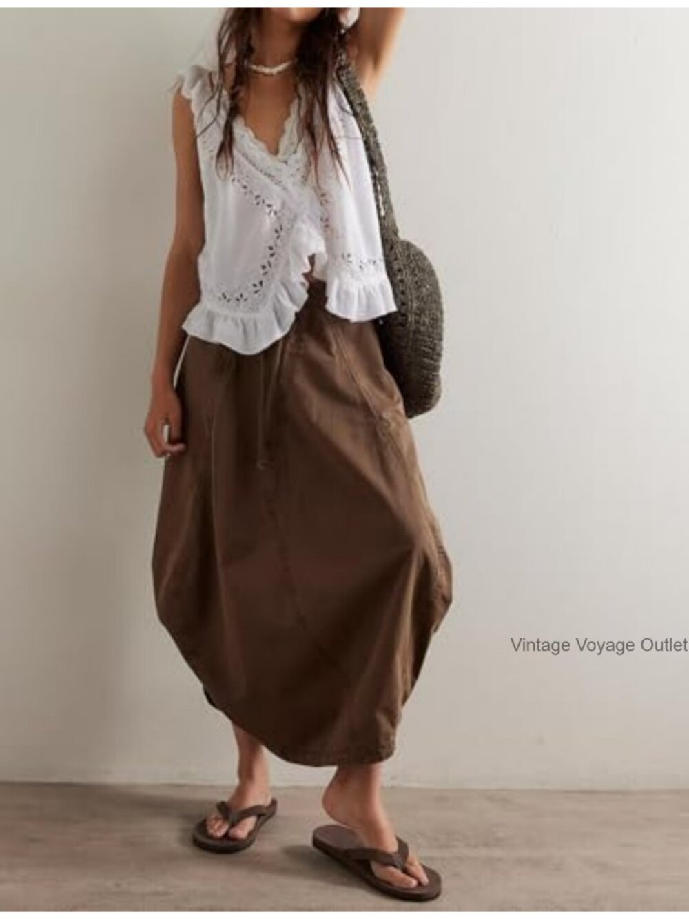 Women Poplin Parachute Midi Skirt Baggy Y2K Cargo Streetwear - Picture 5 of 5
